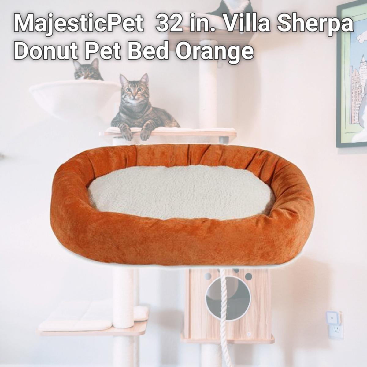 Picture of MajesticPet 788995542520 32 in. Villa Sherpa Donut Pet Bed, Orange