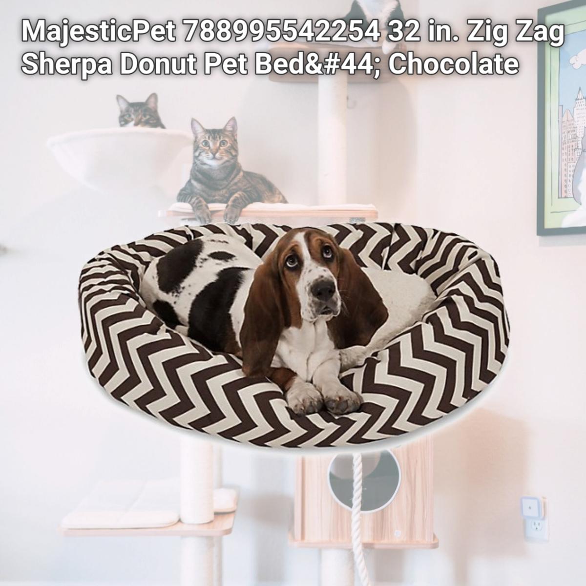 Picture of MajesticPet 788995542254 32 in. Zig Zag Sherpa Donut Pet Bed&#44; Chocolate