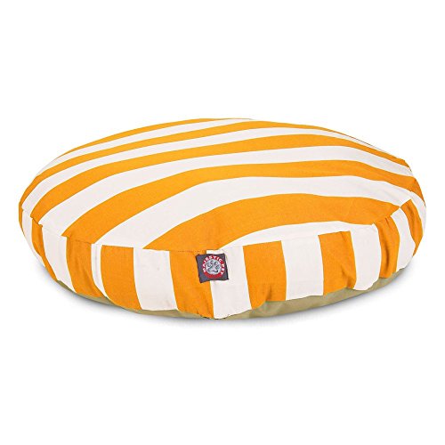 36 in. Vertical Stripe Round Pet Bed - Yellow - Medium