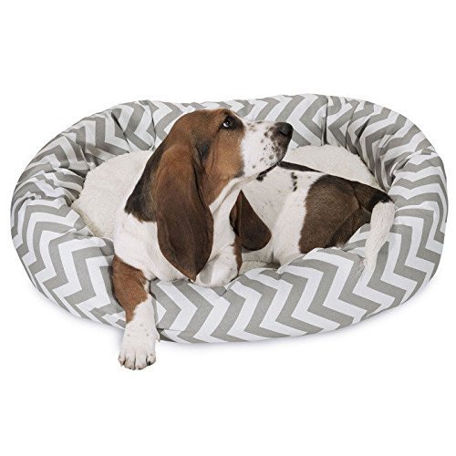 Picture of MajesticPet 788995542285 32 in. Zig Zag Sherpa Donut Pet Bed&#44; Grey