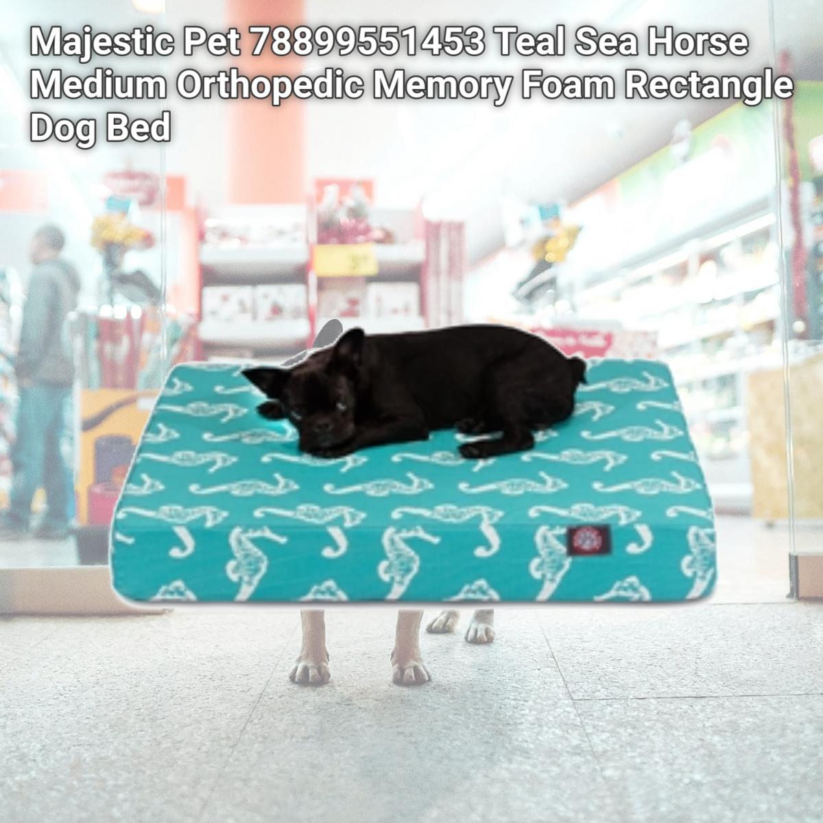 Picture of Majestic Pet 78899551453 Teal Sea Horse Medium Orthopedic Memory Foam Rectangle Dog Bed