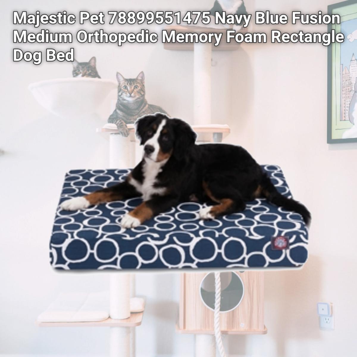 Picture of Majestic Pet 78899551475 Navy Blue Fusion Medium Orthopedic Memory Foam Rectangle Dog Bed