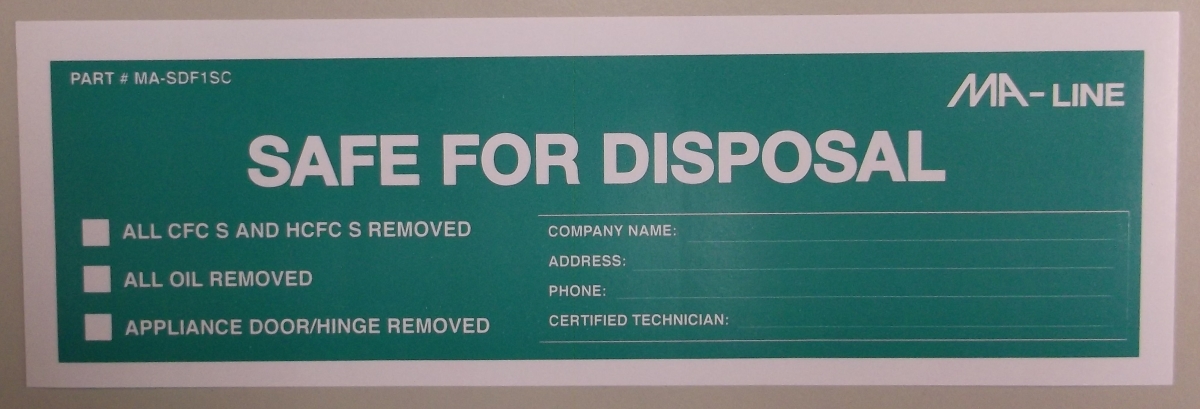 Picture of MA-Line MA-SDF1SC Refrigerant Disposal Label