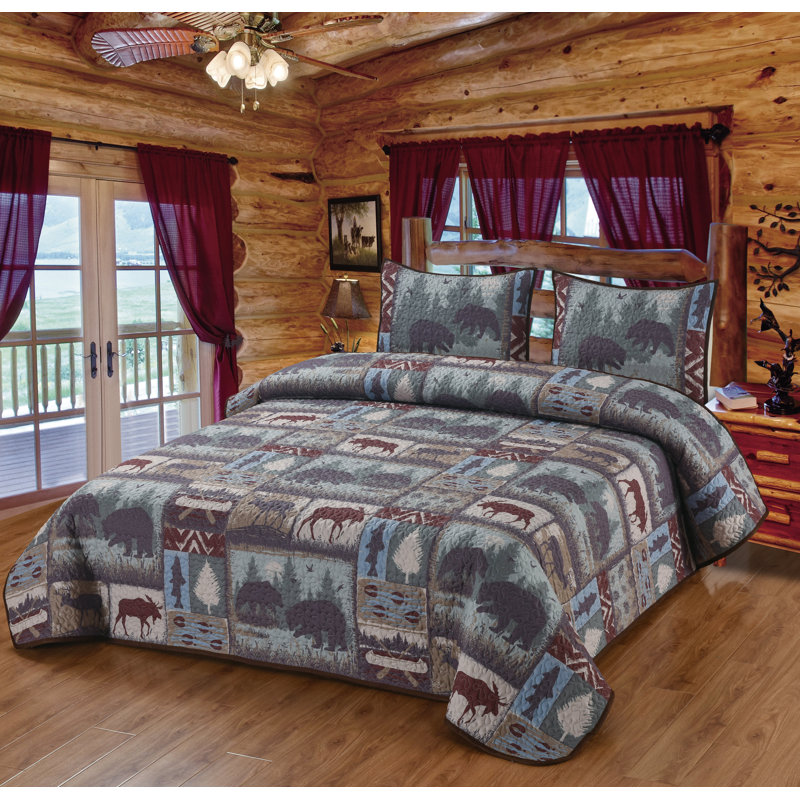 62284 Its a Wildlife Patchwork Quilt Quilted Bedding Set, Multi Color - Queen Size Quilt & 2 Standard Shams
