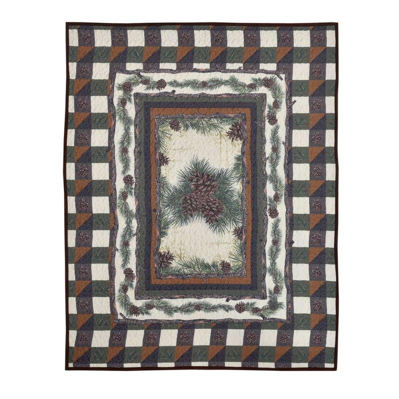 60 x 50 in. Pine Forest Checkered Pinecone Decorative Throw Quilt Blanket, Multi Color