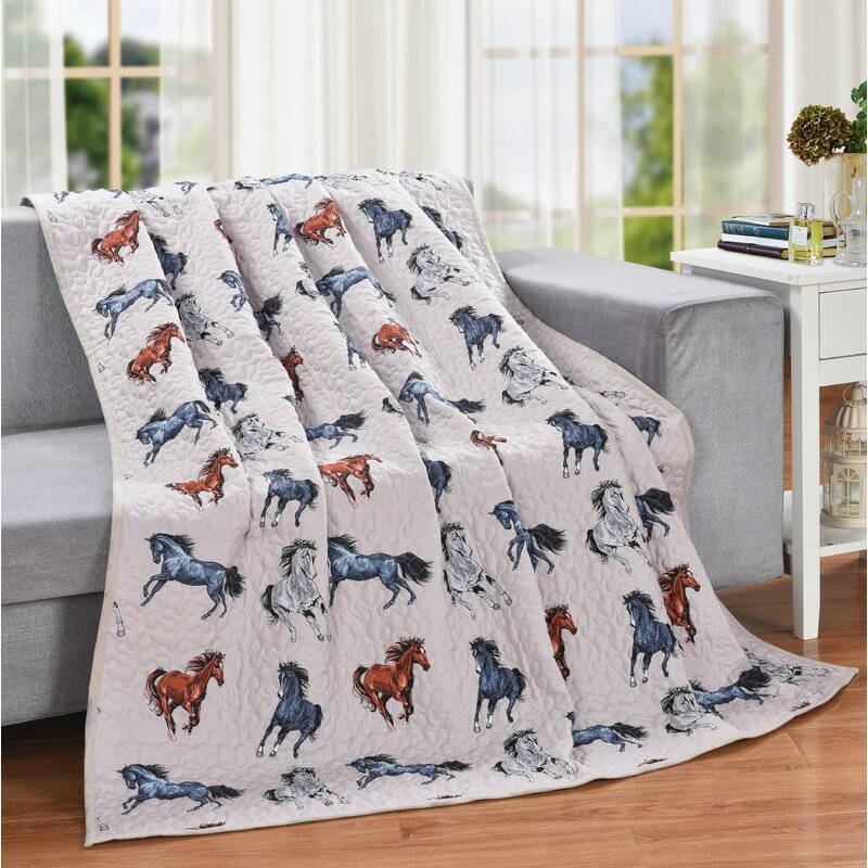63011 60 x 50 in. Wild Mustang on White Decorative Throw Quilt Blanket, Multi Color