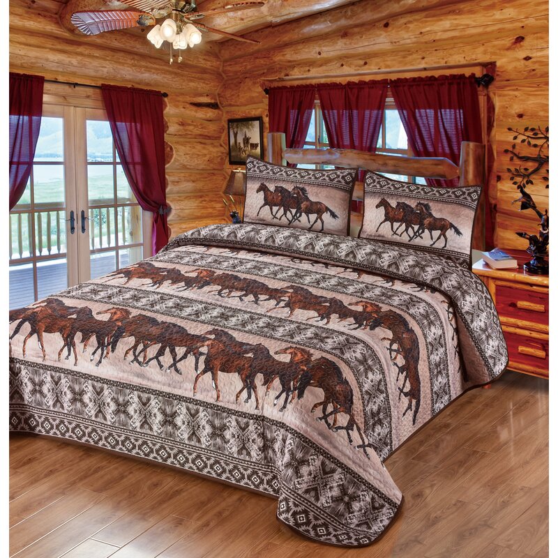 Horse Valley Quilt Quilted Bedding Set, Brown, Beige & Gray - King Size