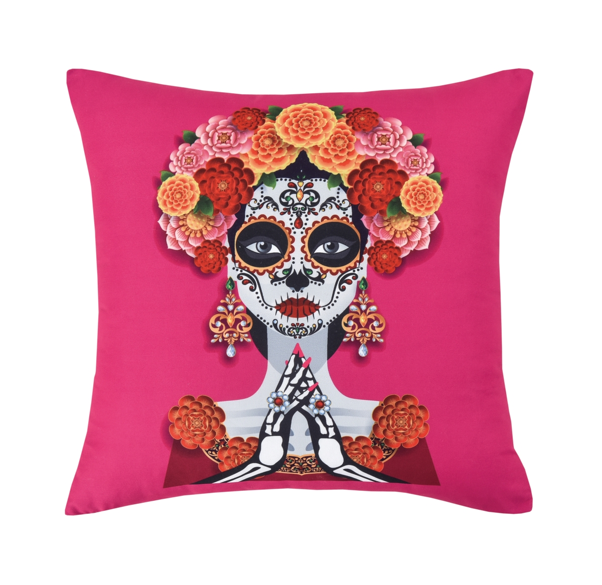 16 x 16 in. Day of Dead Floral Sugar Skull Woman Decorative Accent Throw Pillow, Multi Color