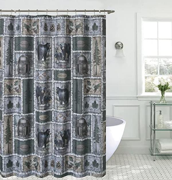 72 x 71.5 in. Forest Nature Birch Cabin Themed Decorative Shower Curtain, Multi Color