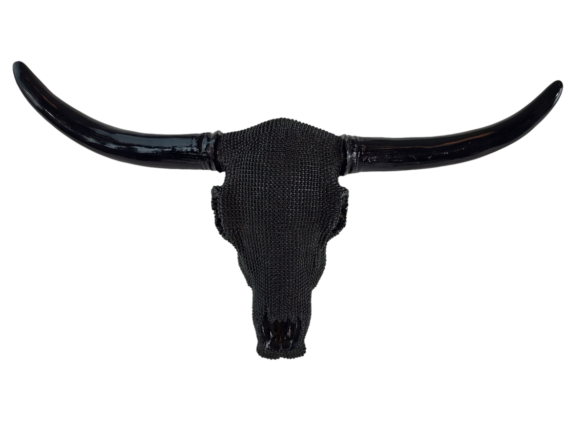 Longhorn Cow Skull Wall Decor - Black - 10in. x 18.25in. - Rustic Aesthetic