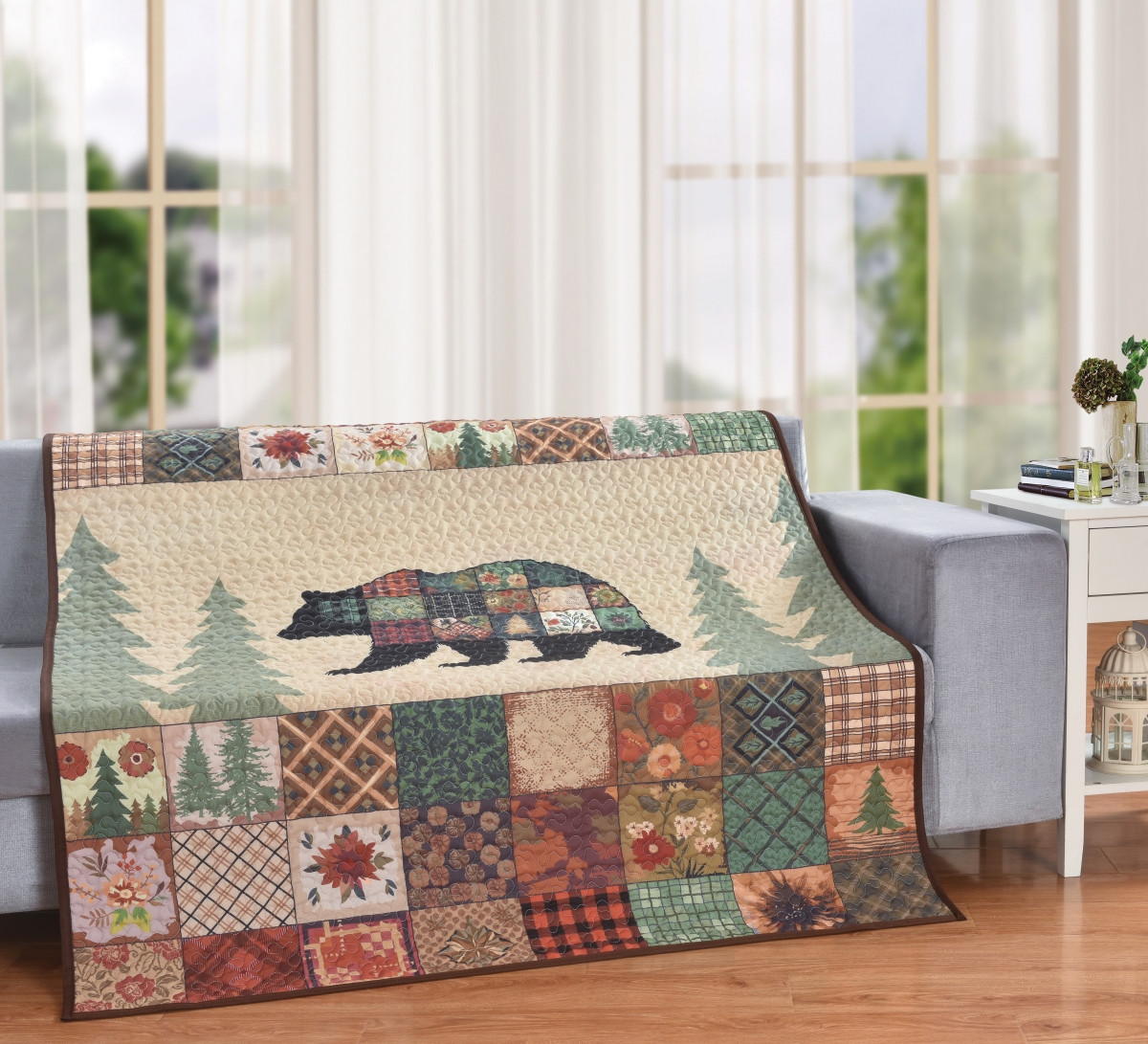 63842 Vibrant Wilderness Black Bear Forest Quilt Throw Blanket