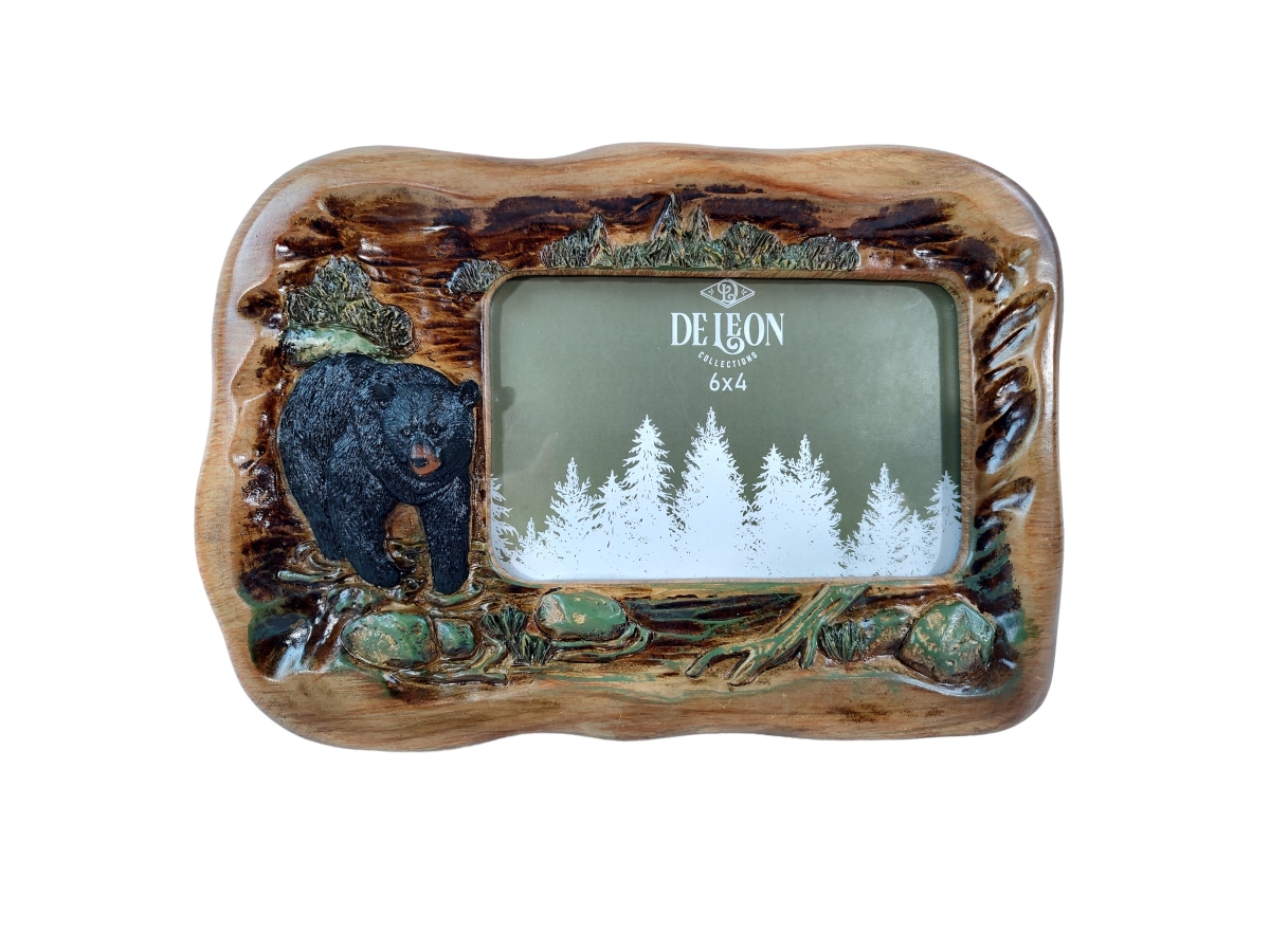 Picture of De Leon Collections 14205 Polyresin Woodland Black Bear in Faux Wood Rustic Creek 6 x 4 Landscape Photo Picture Frame