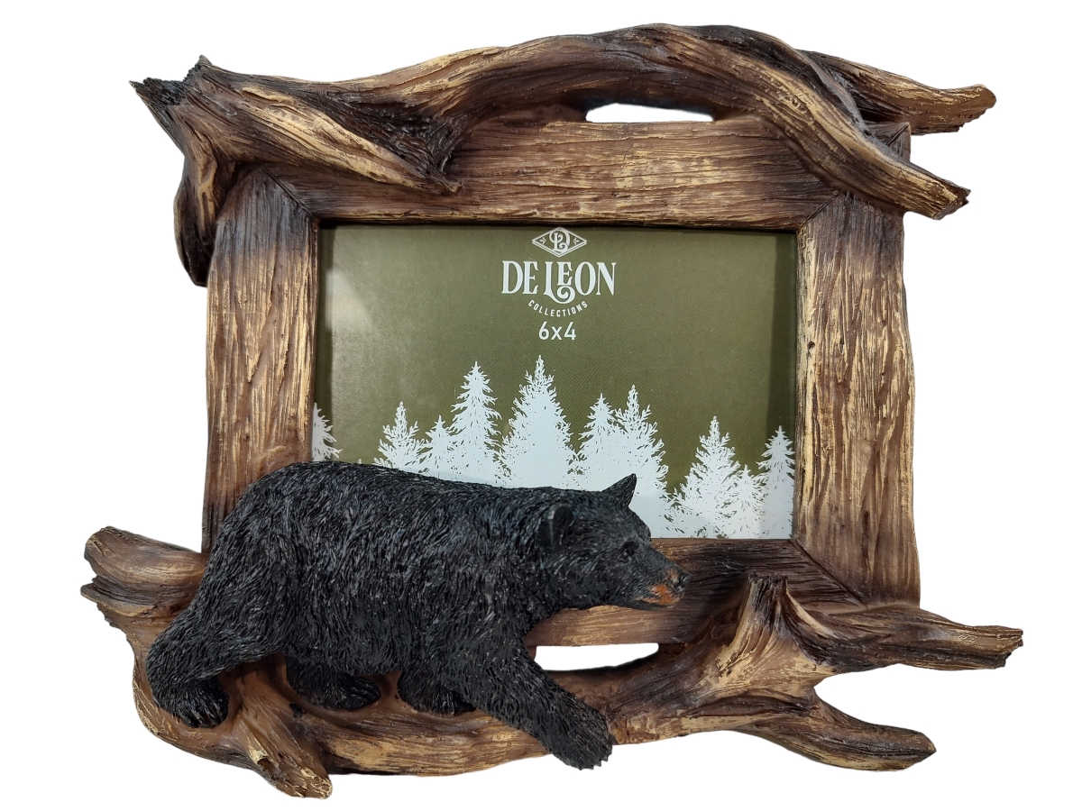 Picture of De Leon Collections 14204 Polyresin Woodland Black Bear on Forest Tree Wood Branch 6 x 4 Landscape Photo Picture Frame