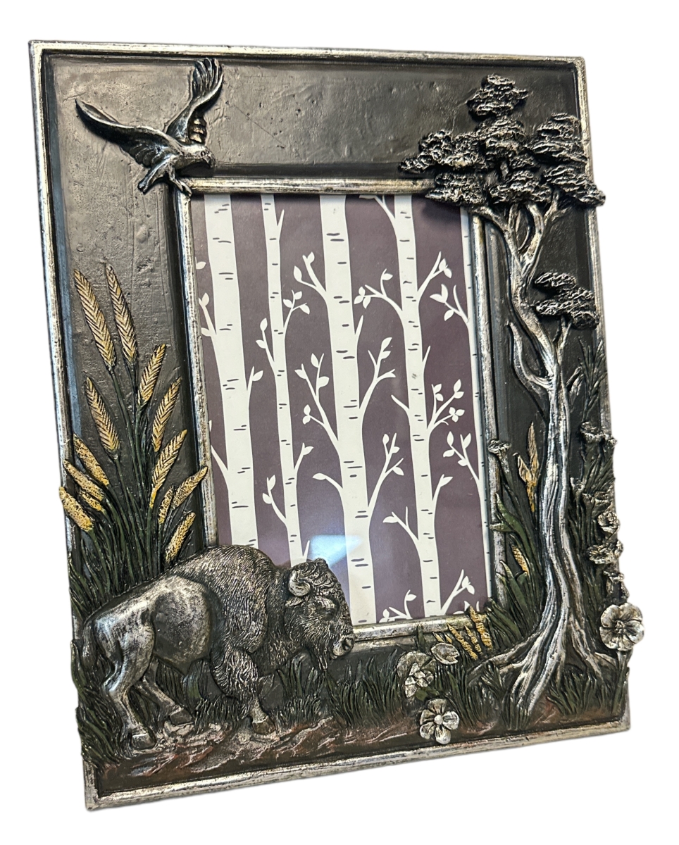 Picture of De Leon Collections 14023 Polyresin Southwestern Plains Buffalo Bison Tree 6 x 4 Standing Photo Picture Frame