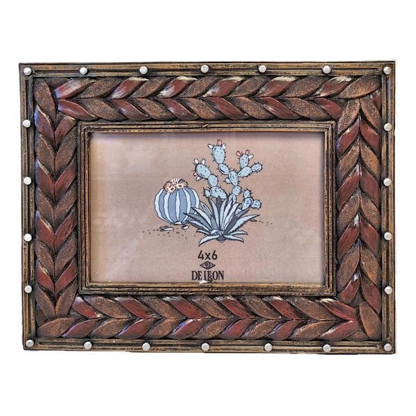 Picture of De Leon Collections 14777 Resin Brown Braided Leather Western Country Rustic Themed 6 x 4 Photo Picture Frame