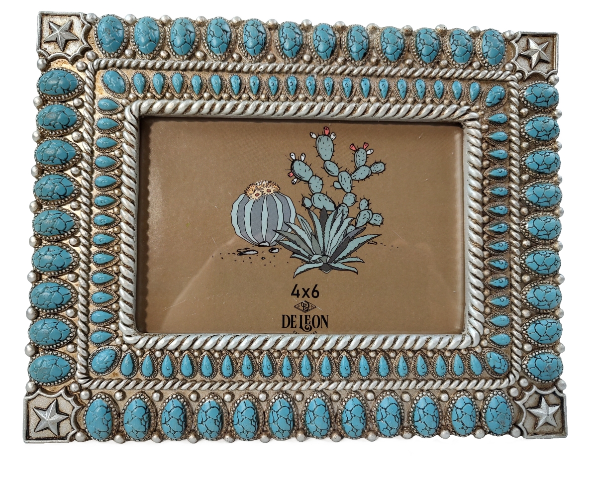 Picture of De Leon Collections 14250 Polyresin Rustic Western Star with Turquoise Beads 6 x 4 Standing Photo Picture Frame