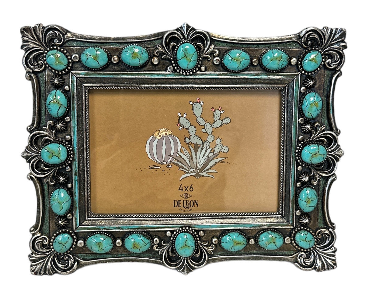 Picture of De Leon Collections 14021 Polyresin Rustic Western Ornate Scrolls with Turquoise Beads 6 x 4 Standing Photo Picture Frame