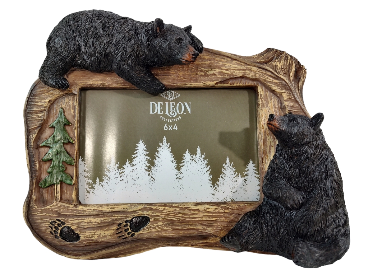 Picture of De Leon Collections 14203 Polyresin Woodland Black Bear on Forest Tree Wood Stump 6 x 4 Landscape Photo Picture Frame