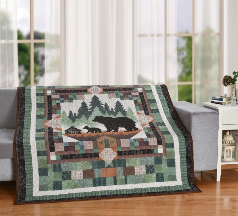 63874 Cabin in the Pines Boho Nature Lodge Cabin Patchwork 60 x 50 Decorative Quilt Throw Blanket