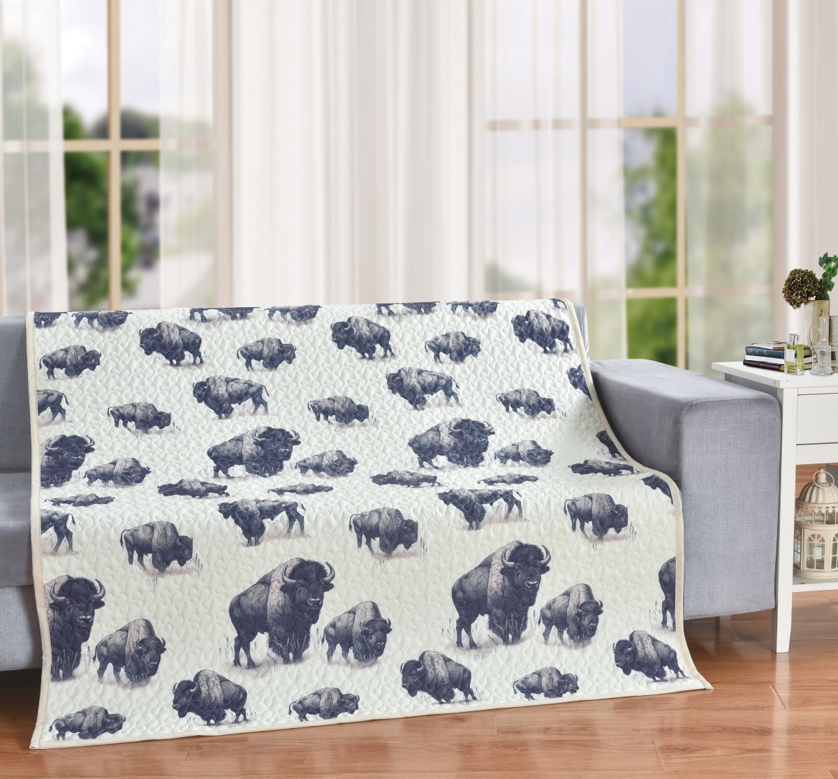 Picture of De Leon Collections 63849 Echo of the Wild West Southwestern Bison Buffalo Decorative Plush Microfiber Quilt Throw Blanket