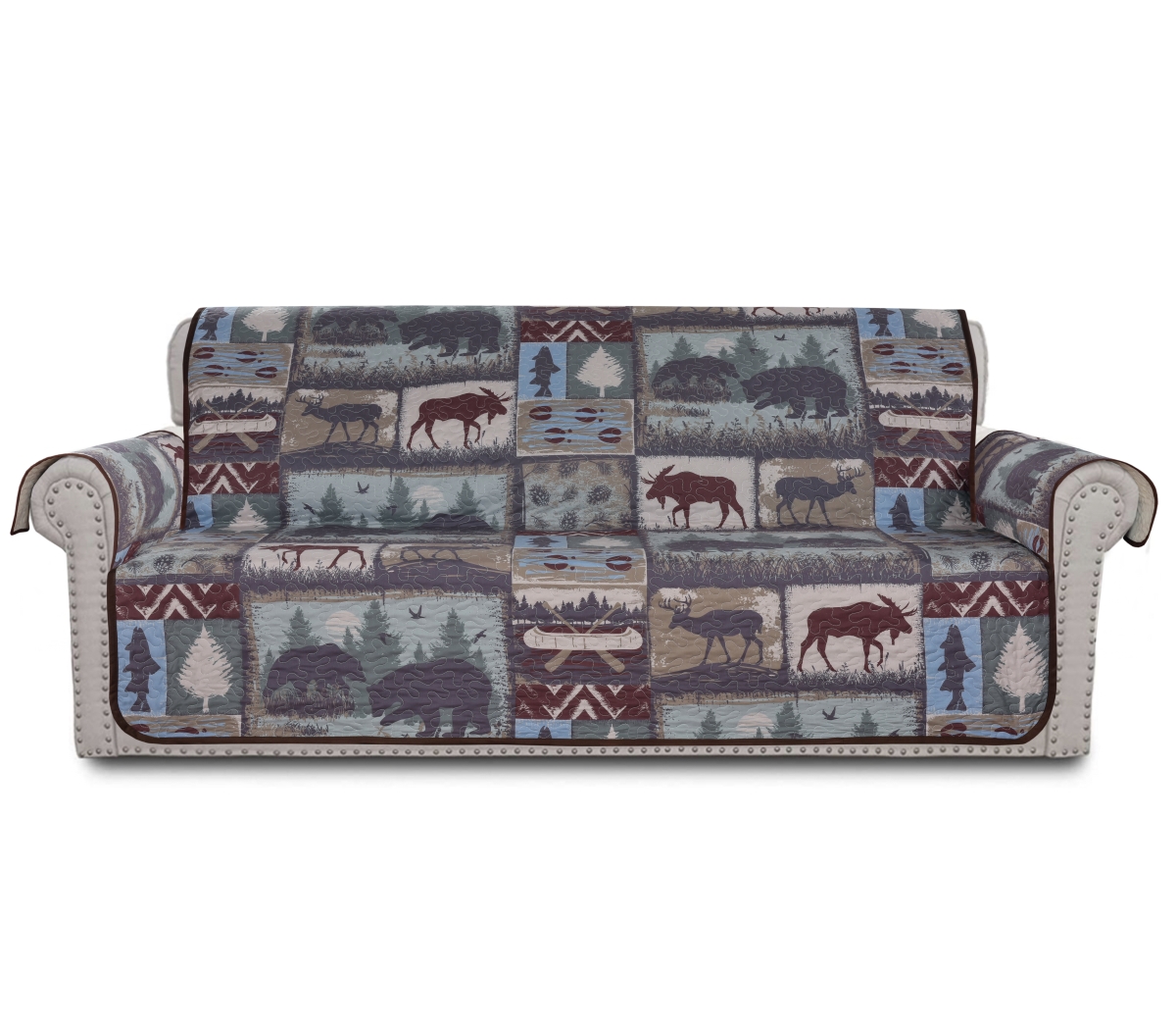 Picture of De Leon Collections 62293 It&apos;s a Wildlife Patchwork Woodland Animals Lake Cabin Outdoor Sofa & Couch Furniture Slipcover