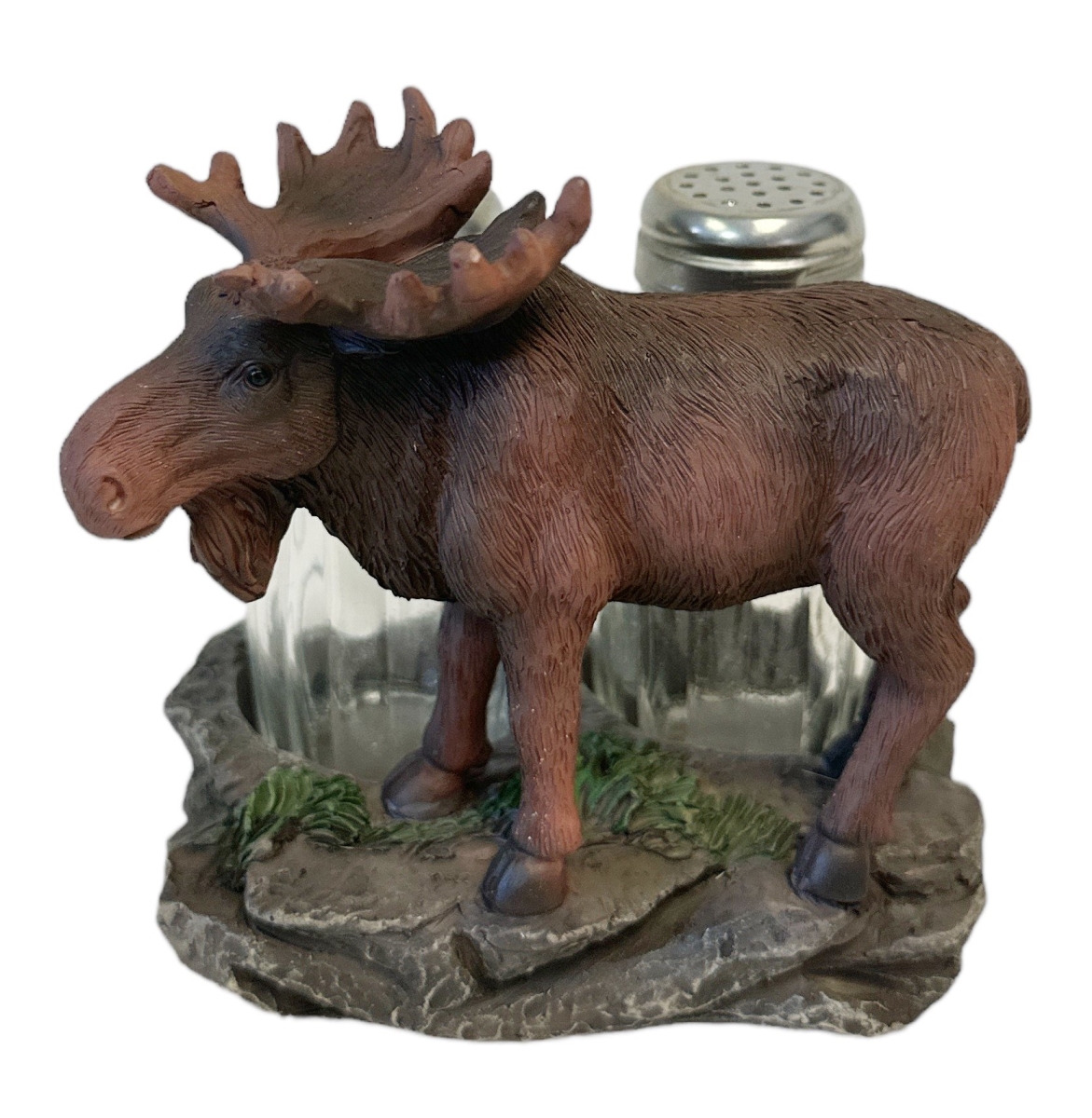 Picture of De Leon Collections 15645 Polyresin Brown Moose Standing in Woodland Forest Nature Themed Salt and Pepper Shaker Holder Set