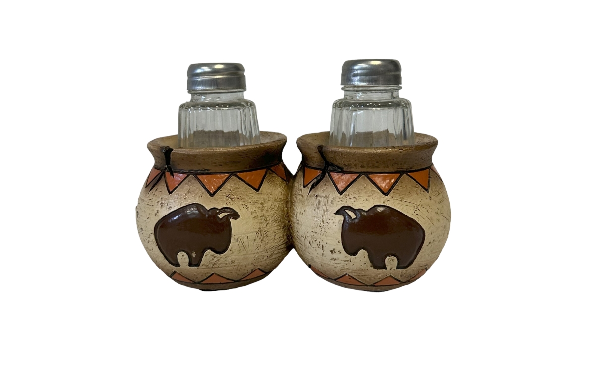 Picture of De Leon Collections 14615 Polyresin Southwestern Bison North American Buffalo Jars Country Salt and Pepper Shaker Holder Set