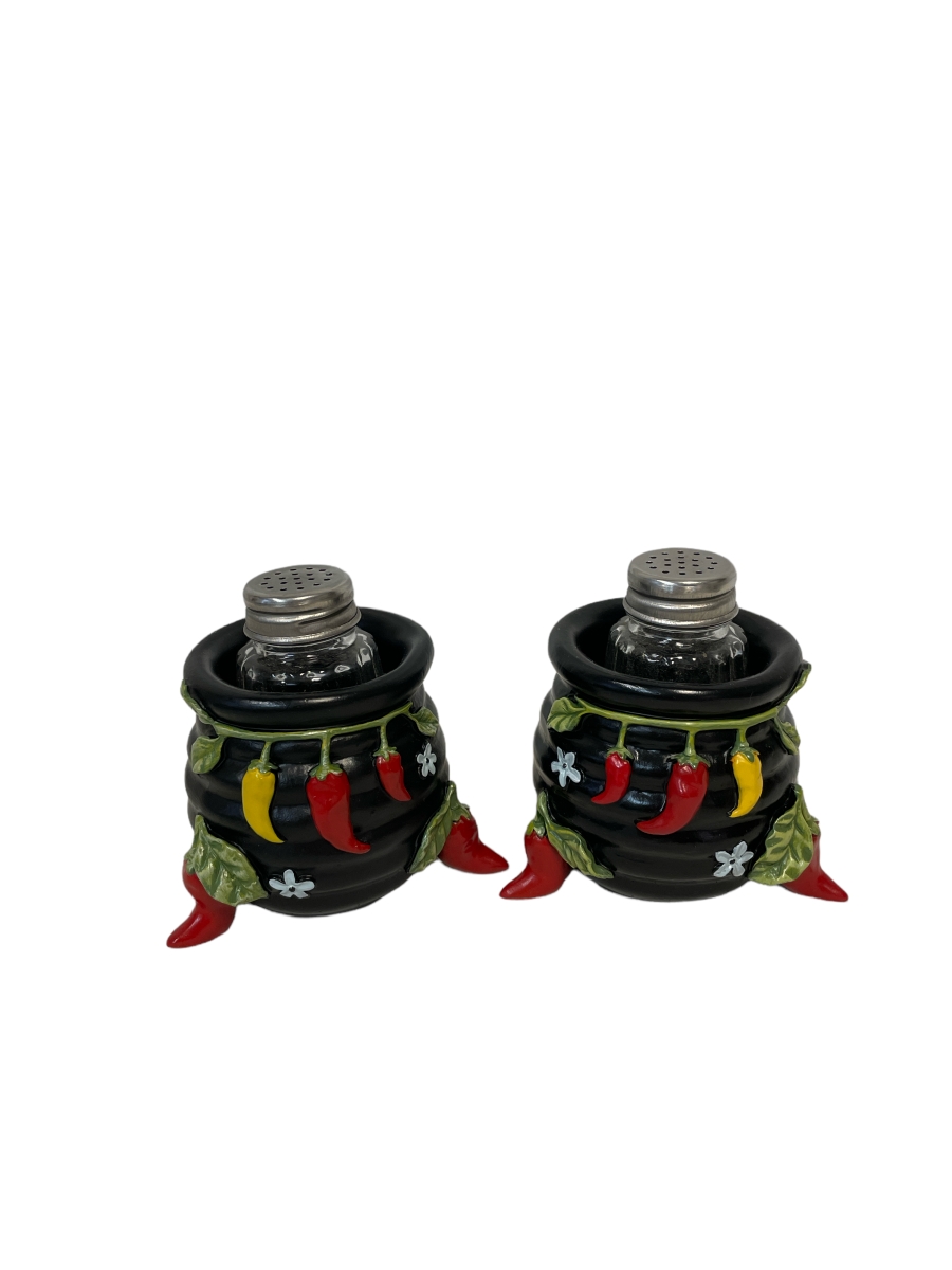 Picture of De Leon Collections 14161 Polyresin Pot of Chili Peppers Southwestern Desert Salt and Pepper Shaker Holder Set