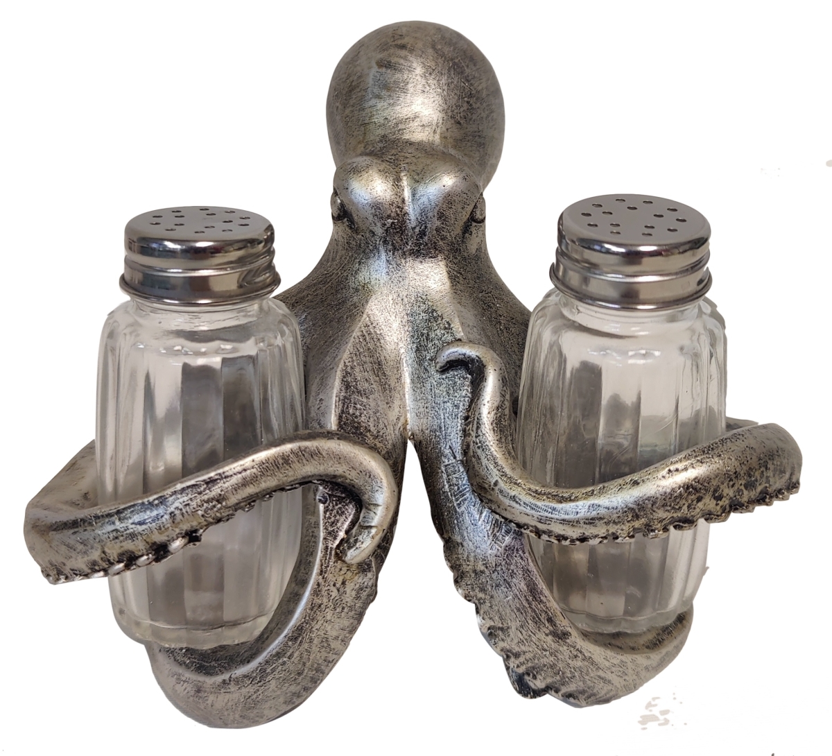 Picture of De Leon Collections 15484 Polyresin Decorative Faux Metal Deep Sea Octopus Kitchen Table Salt and Pepper Shaker Holder Set