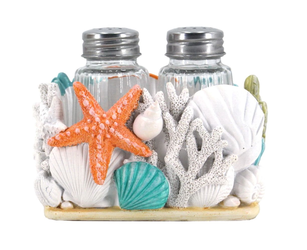 Picture of De Leon Collections 14062 Seaside Splendor Ocean Beach Vibes Seashells and Starfish Salt and Pepper Shaker Holder Set