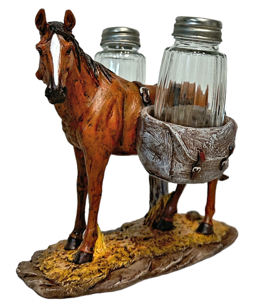 Picture of De Leon Collections 15699 Polyresin Pack Horse Barnyard Rustic Farmhouse Ranch Themed Salt and Pepper Shaker Holder Set
