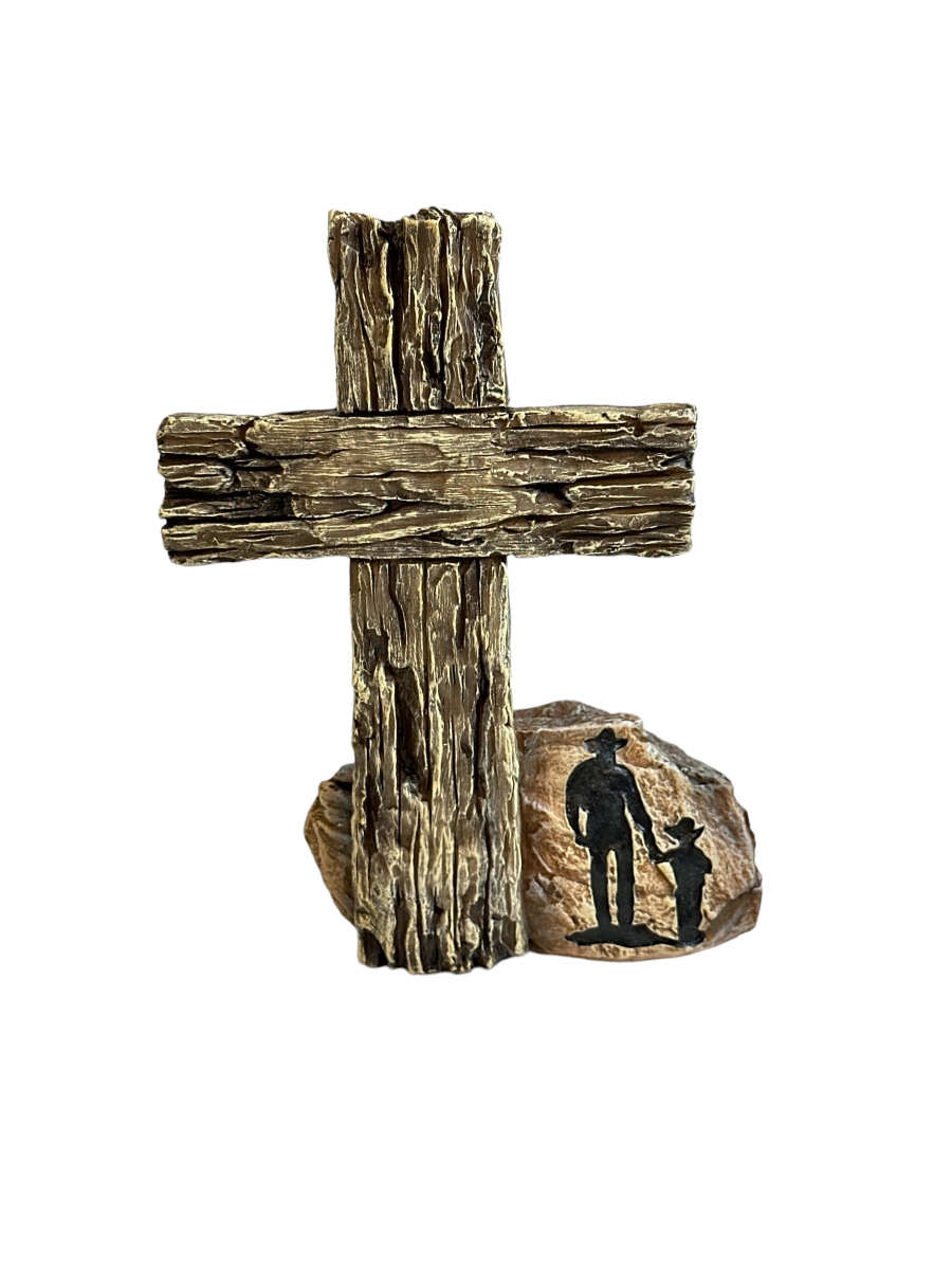 14034 Cowboy Father and Son Rustic Western Standing Tabletop Cross