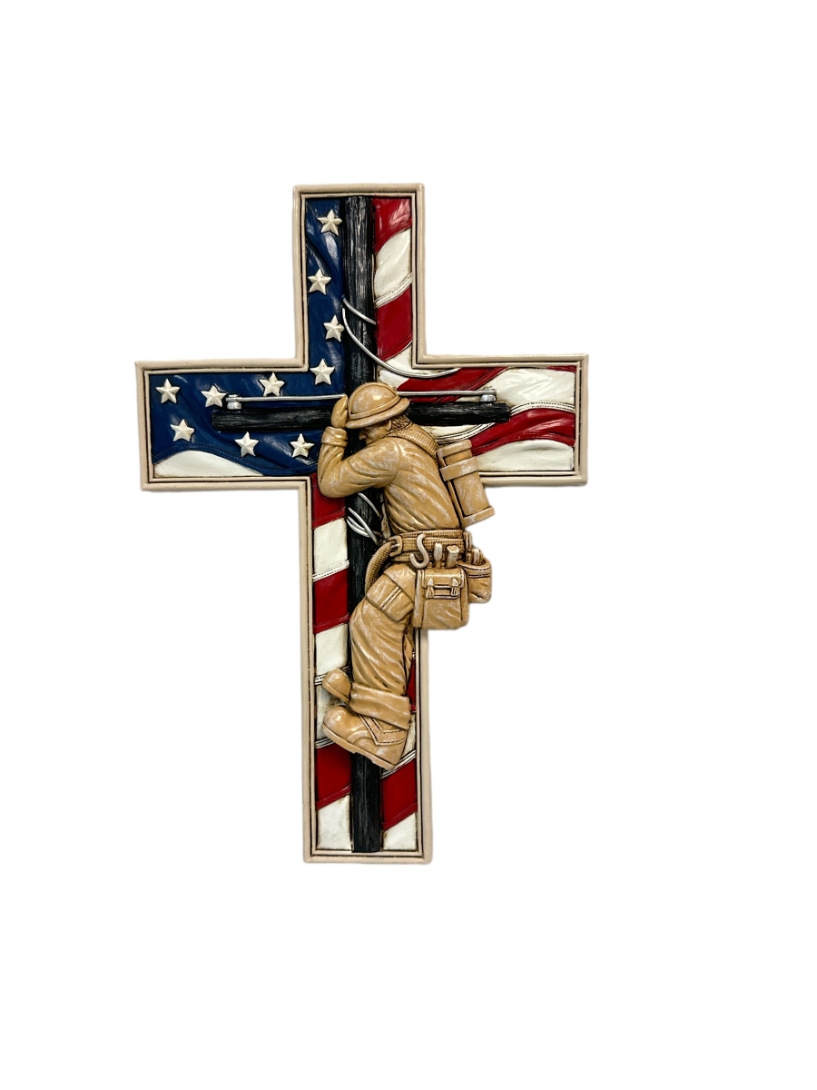 Electrical Lineman American Flag Hanging Wall Cross Dcor