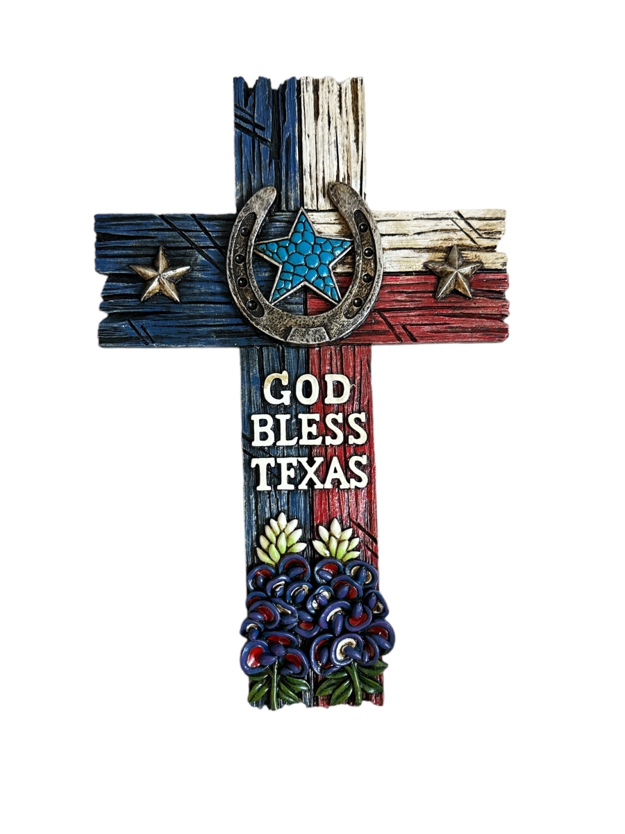 14038 God Bless Texas Turquoise Star Hanging Wall Cross Dcor