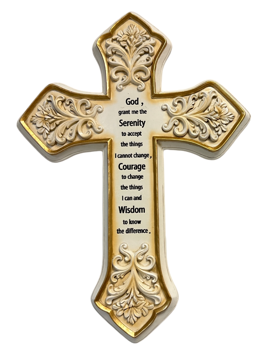 14069 Ornate Beige Fleur De Lis Hanging Wall Cross Dcor