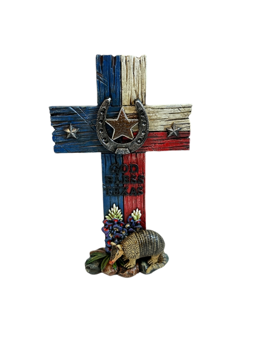 14039 God Bless Texas Armadillo Star Standing Tabletop Cross