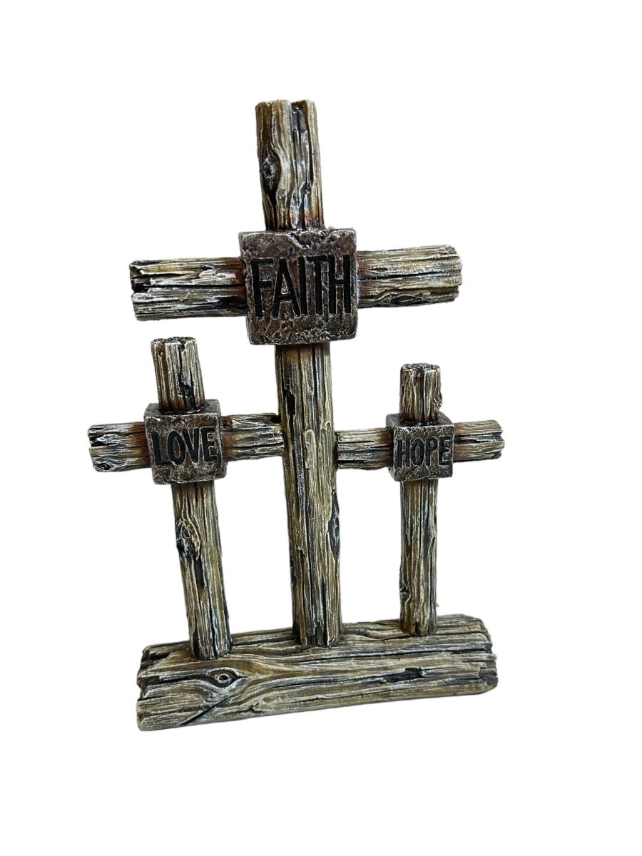 14036 Triple Standing Cross Rustic Religious Tabletop Dcor