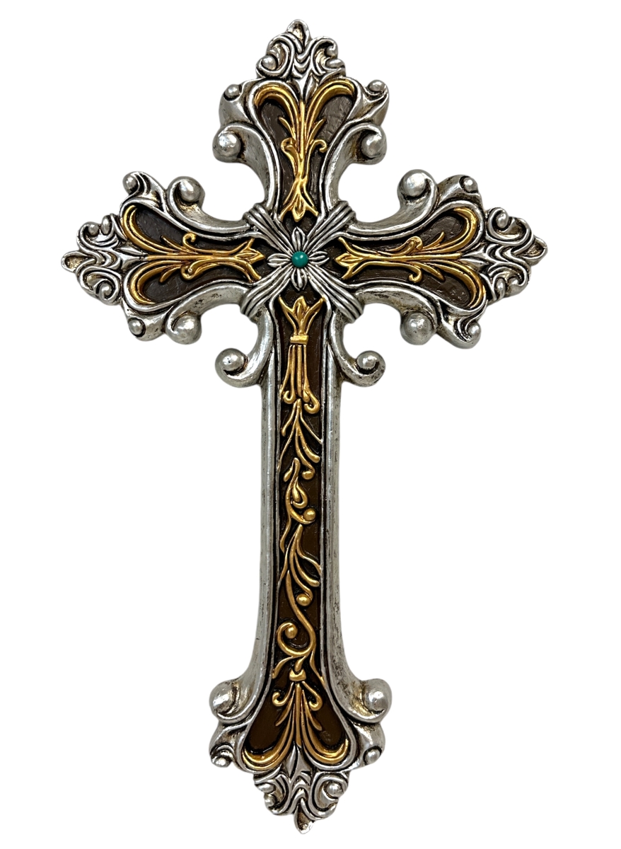 14077 Filigree Scrollwork Silver & Gold Hanging Wall Cross Dcor