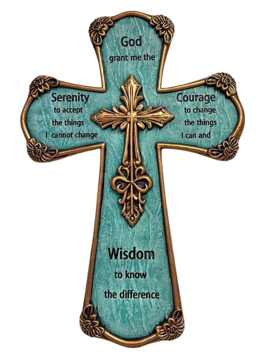 14068 Scrollwork Distressed Fleur De Lis Hanging Wall Cross Dcor
