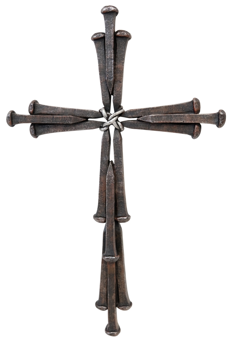14407 Polyresin Inlay Rust Color Nails Hanging Wall Cross Dcor