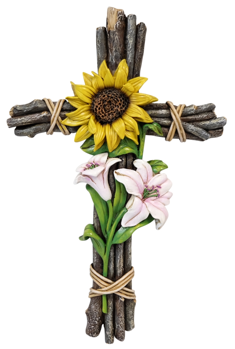 14131 Resin Stick Bundle Sunflower Floral Accent Wall Cross Dcor