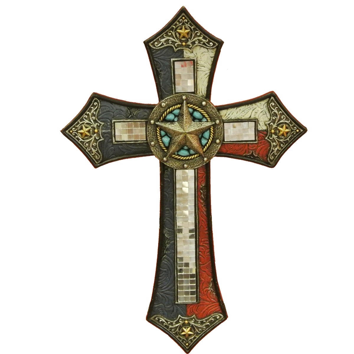 12694 Ornate Texas Flag Lone Star Tile Accent Cross Wall Dcor