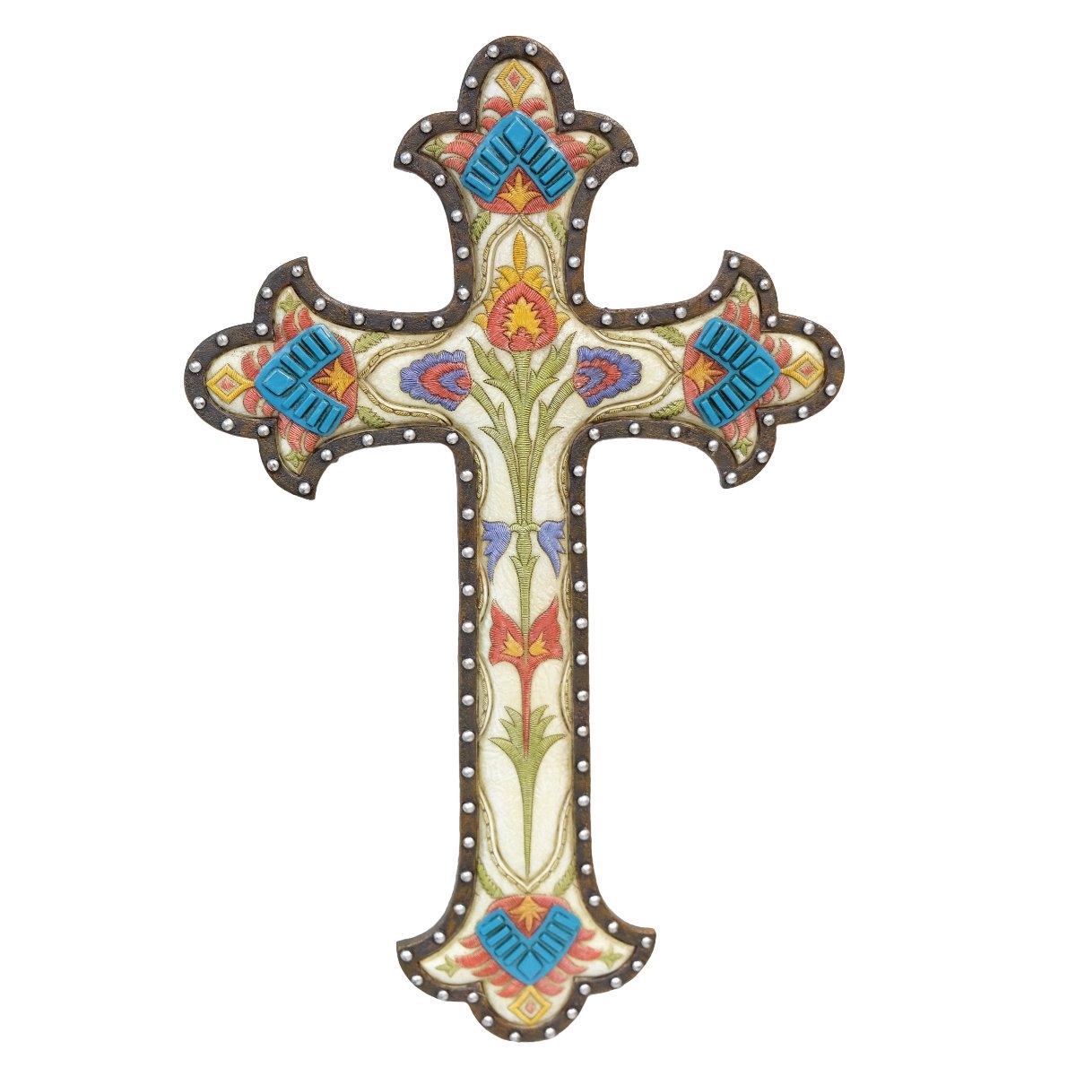 Polyresin Southwestern Flowers Floral Hanging Wall Cross