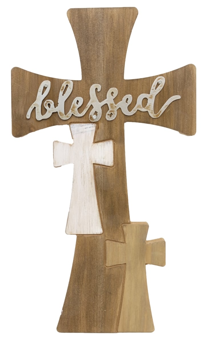 14439 White Blessed Multi Wood Cross Cluster Religous Hanging Wall Cross Dcor