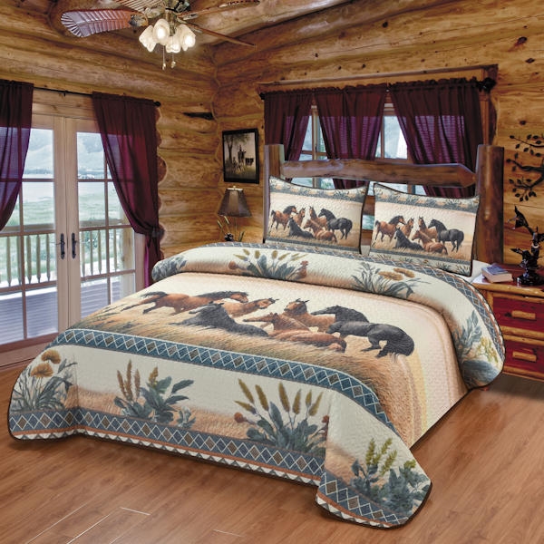 1976454 Wild Horse Quilt Set - Multi-Color - Queen Size - Includes 2 Pillow Shams - Rustic Design