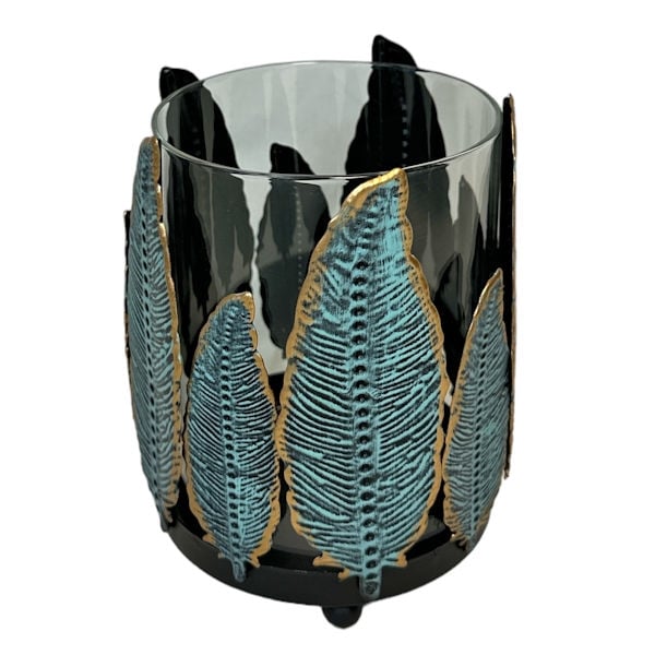 14059 Metal Feather Glass Candle Holder