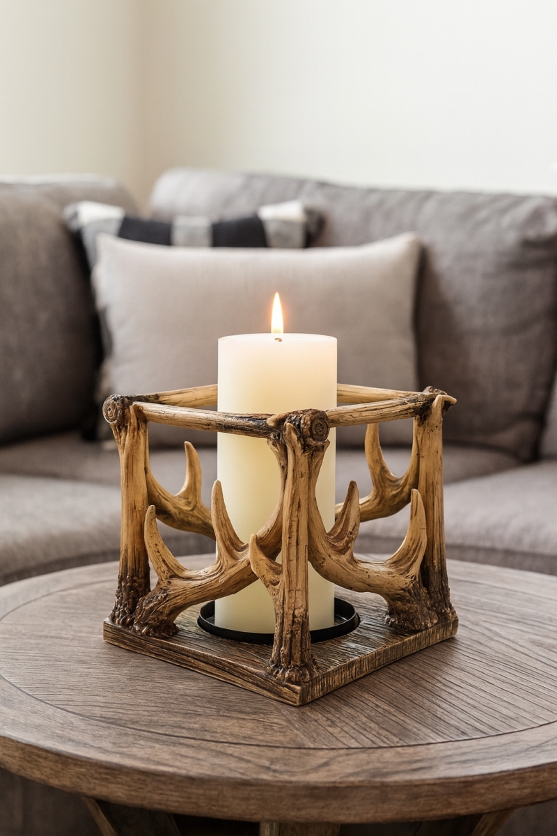 14966 Antler Pillar Candle Holder Cozy Pines Collections