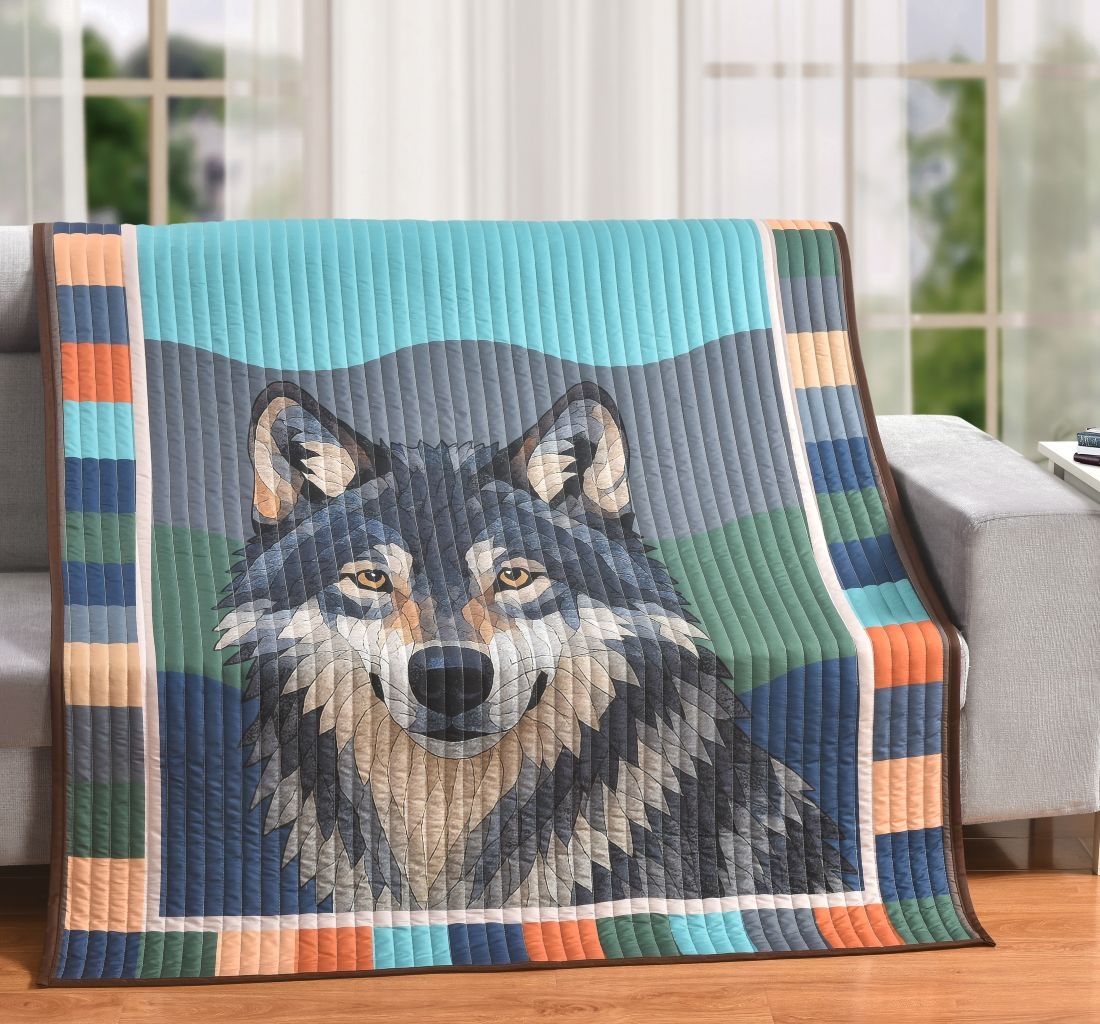 63919 Wilderness Sentinel(Wolf) Quilt Throw Blanket