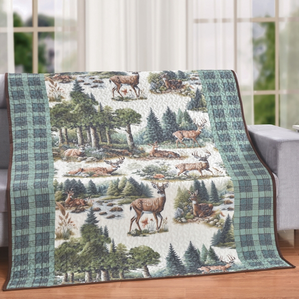 63912 Deer Forest Heaven Quilt Throw Blanket