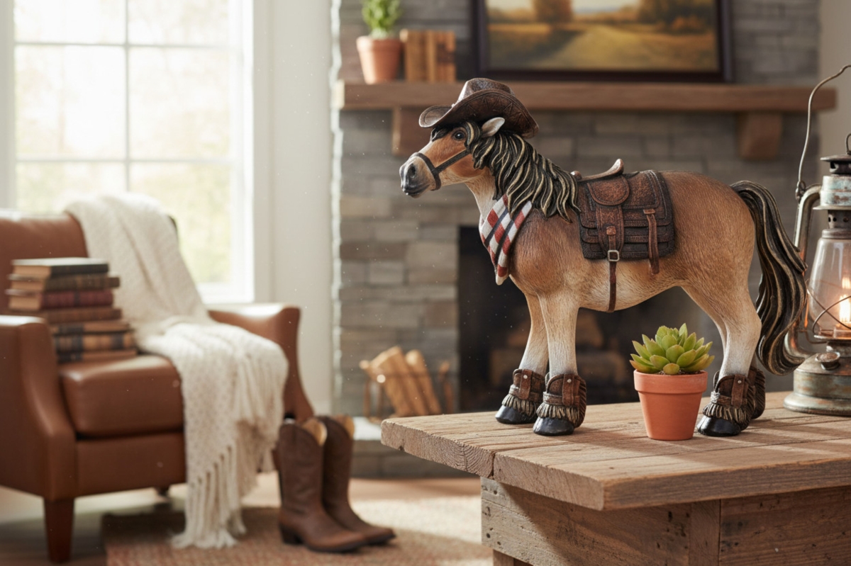 14946  HORSE WITH COWBOY HAT WESTERN DECOR